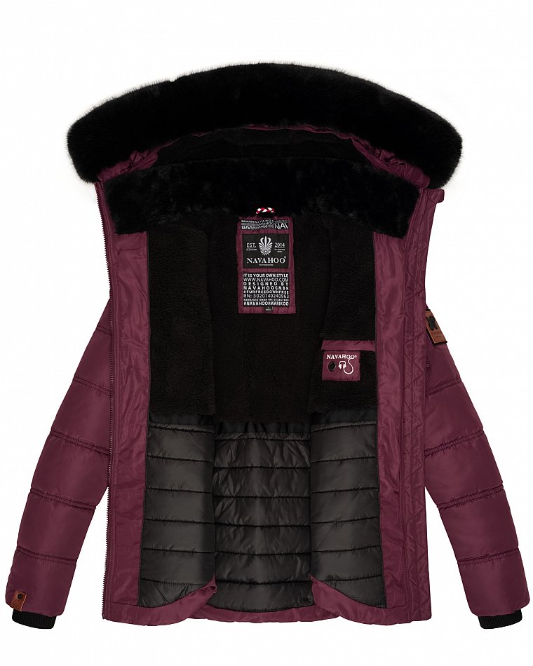 Navahoo Melikaa Damen Winterjacke Steppjacke mit Kunstfellkragen Wine Gr. 42 - XL