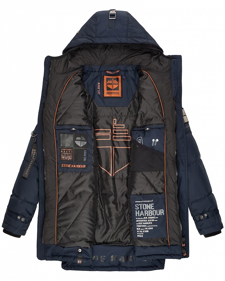 Stone Harbour Herren Winterparka Wintermantel mit Doppel Kapuze Tahaa Navy Gr. 48 - M