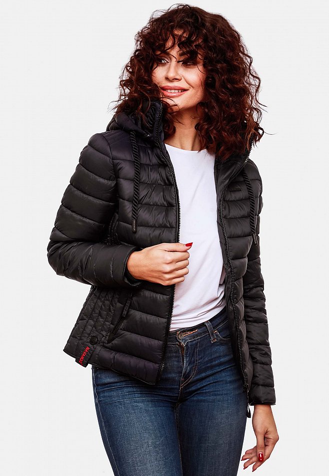 Navahoo Lulana Damen Übergangs Steppjacke mit Kapuze Schwarz Gr. 34 - XS