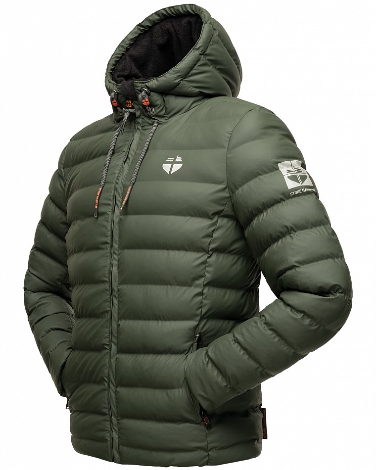 Stone Harbour Herren Winter Regen Steppjacke Zaharoo mit Kapuze Olive Gr. 50 - L