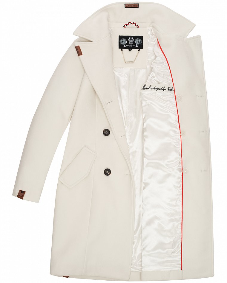 Marikoo Nanakoo Damen eleganter Wintermantel Trenchcoat Weiß Gr. 34 - XS