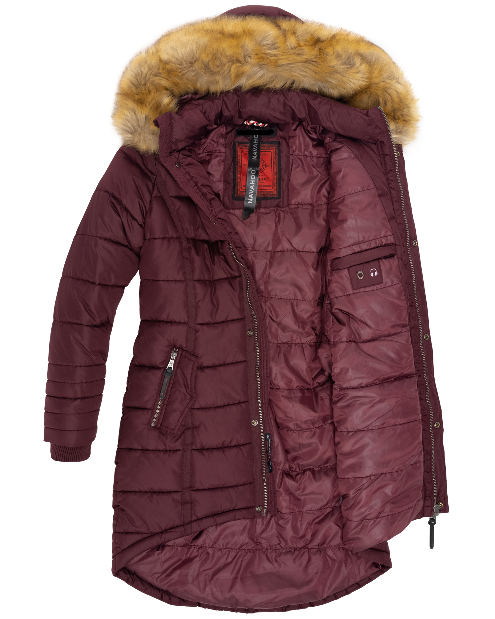 Navahoo Papaya Winter Mantel Steppjacke Gefüttert Mit Kapuze Bordeaux Gr. 40 - L