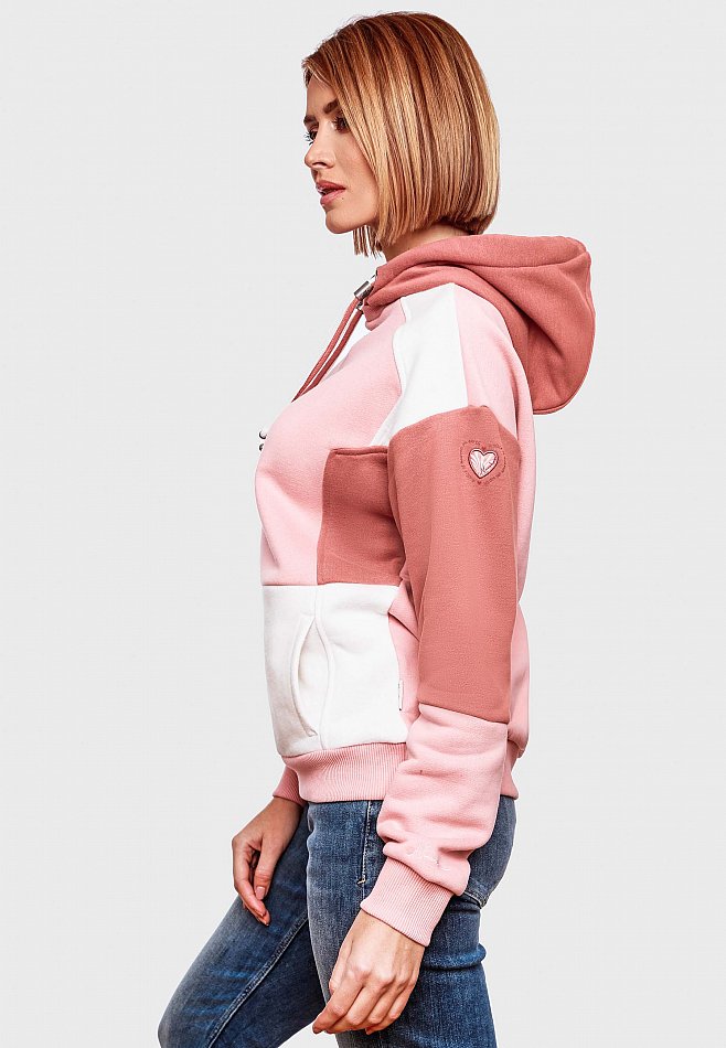 Navahoo Babykätzchen Damen Colorblock Kapuzenpullover Hoodie Powder Rose Gr. 38 - M