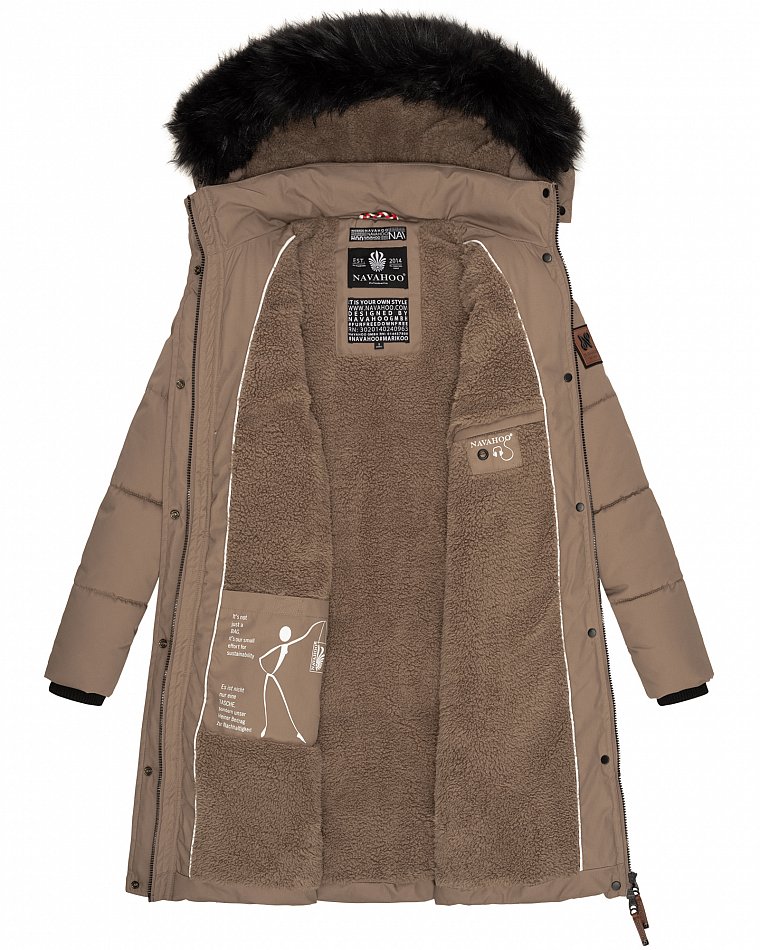Navahoo Cosimaa Damen Wintermantel mit Teddyfell Gefüttert inkl. Regenschirm Taupe Gr. 36 - S