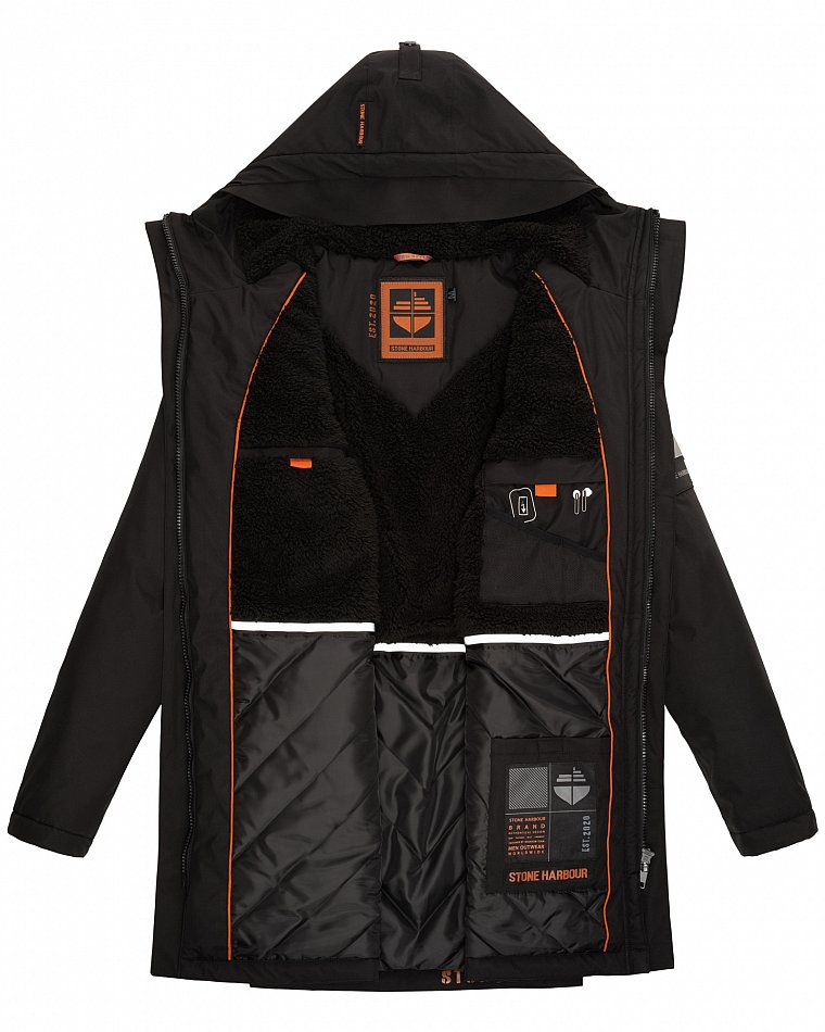 Stone Harbour Ragaan Herren Wintermantel Parka Gefüttert mit Kapuze Schwarz Gr. 50 - L