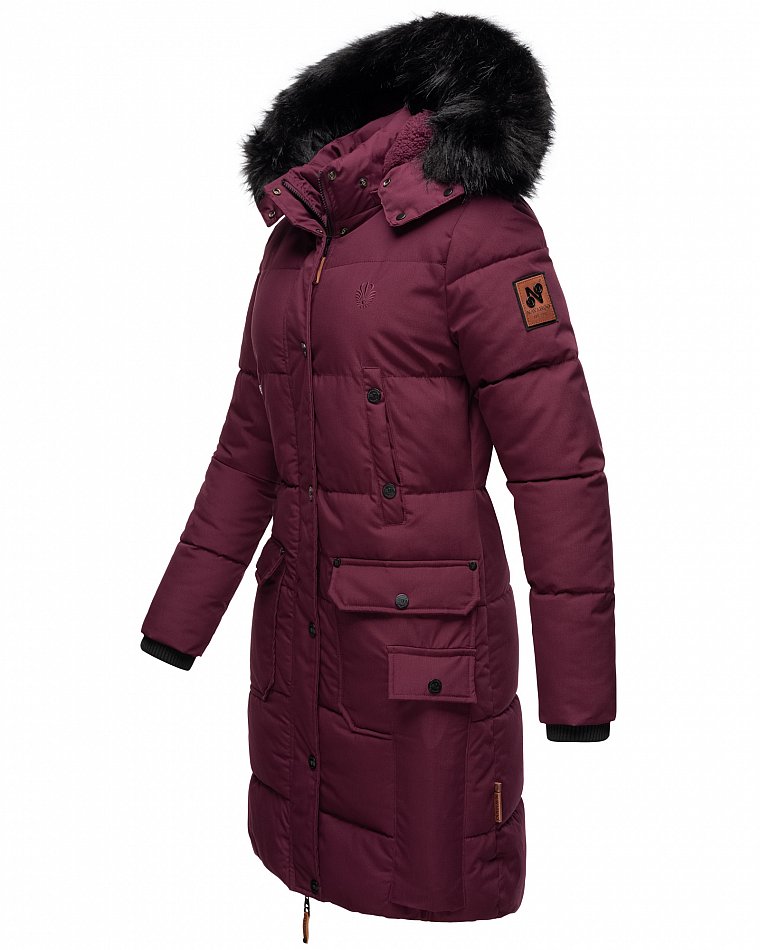 Navahoo Cosimaa Damen Wintermantel mit Teddyfell Gefüttert inkl. Regenschirm Wine Gr. 40 - L