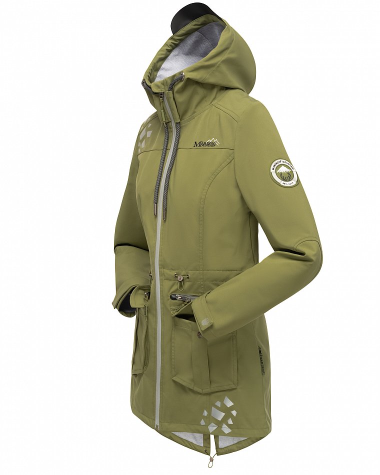 Marikoo Wasserfeste Damen Softshell Übergangsjacke mit Kapuze und Reflektoren Ulissaa Olive Gr. 36 - S