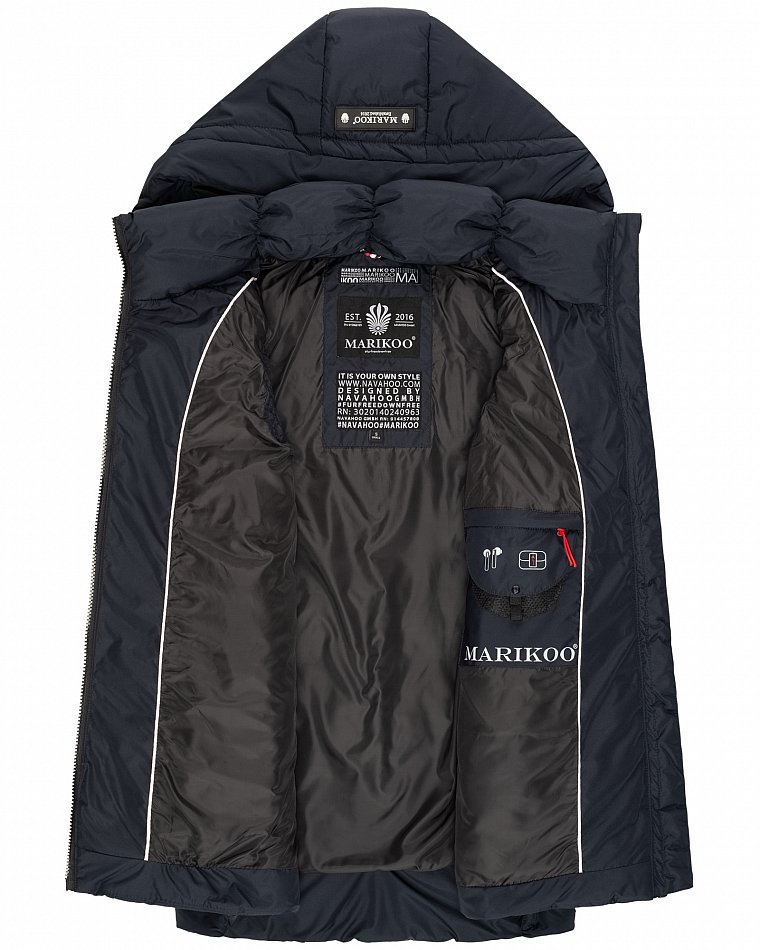 Marikoo Zarinaa Damen Übergangsweste Steppweste mit Kapuze Navy Gr. 38 - M