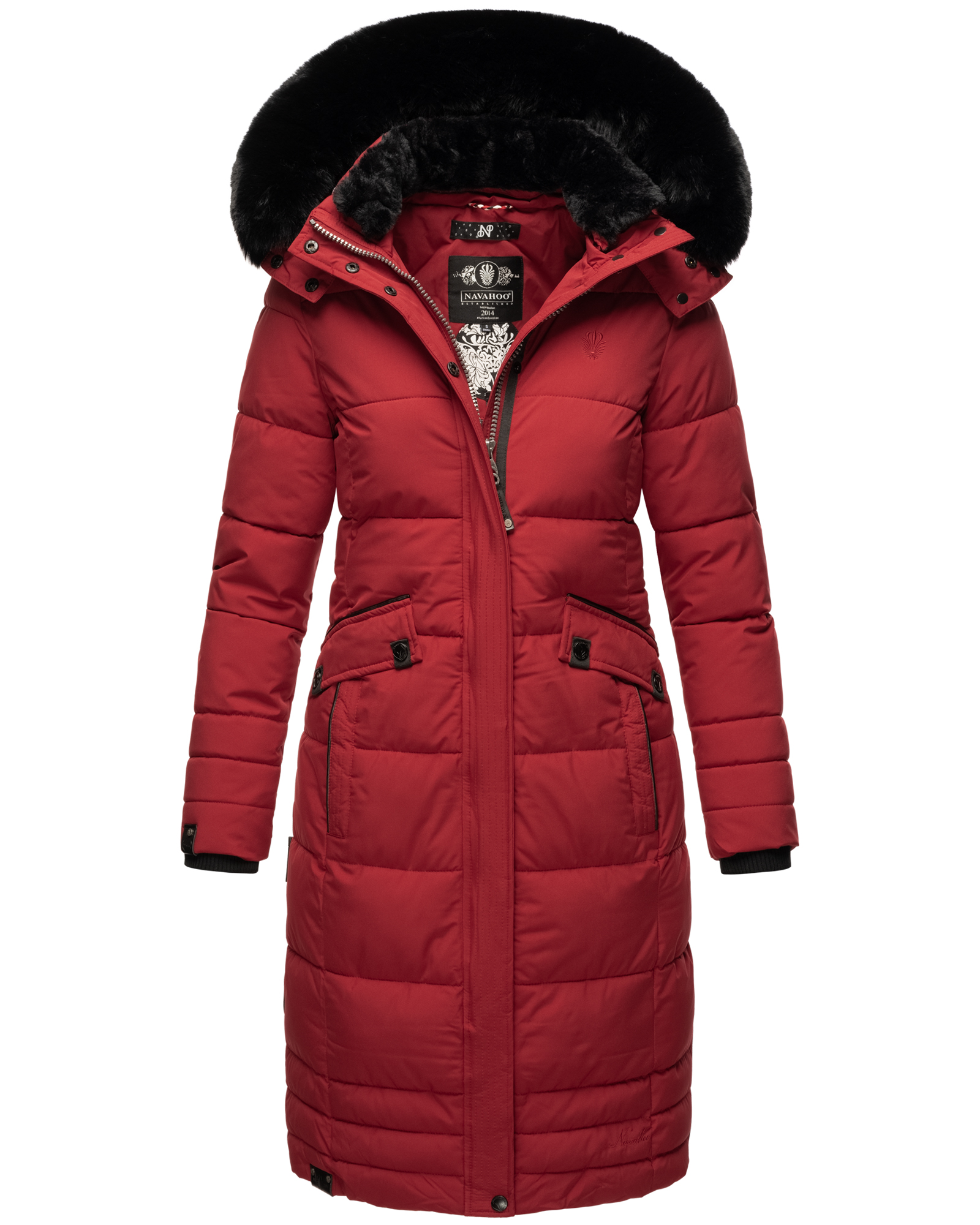 Navahoo Fahmiyaa Damen lange Winterjacke Mantel mit Kapuze Blood Red Gr. 42 - XL