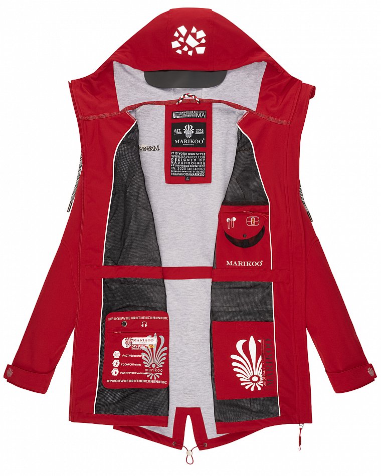 Marikoo Wasserfeste Damen Softshell Übergangsjacke mit Kapuze und Reflektoren Ulissaa Rot Gr. 42 - XL