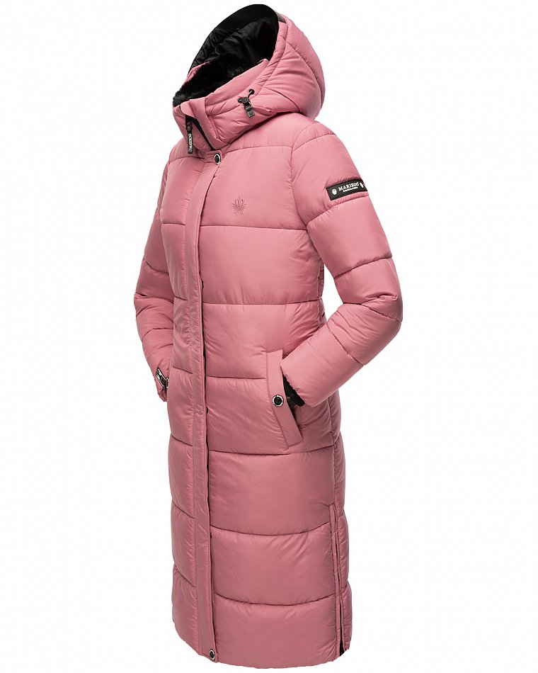 Marikoo langer Damen Winter Steppmantel mit Kapuze und Teddyfell Futter Reliziaa Dark Rose Gr. 36 - S