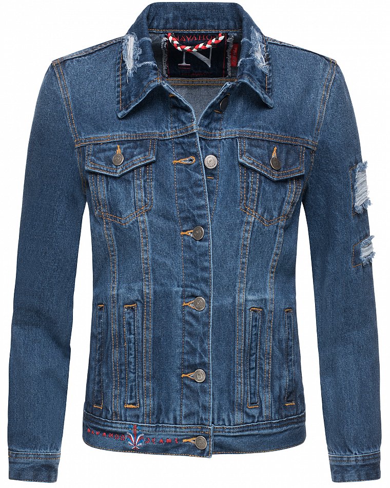 Navahoo Damen Destroyed Jeans Jacke Pamuyaa Blau Gr.  40 - L