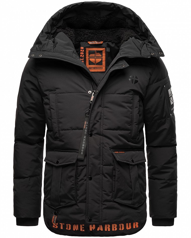 Stone Harbour Admaroo Herren Winterjacke gesteppt mit Kapuze Schwarz Gr. 48 - M