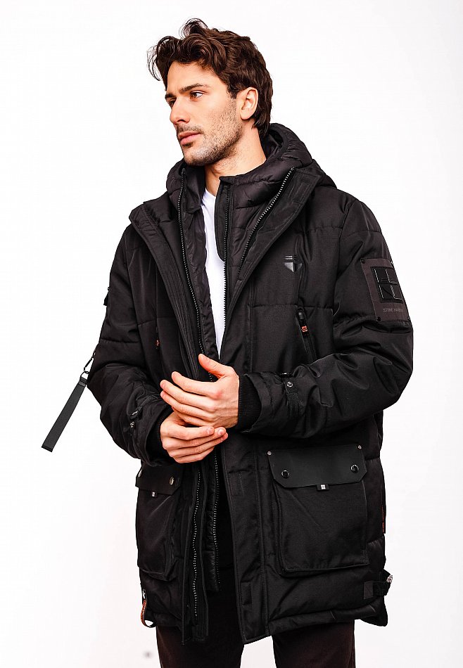 Stone Harbour Herren Winterparka Wintermantel mit Doppel Kapuze Tahaa Schwarz Gr. 50 - L