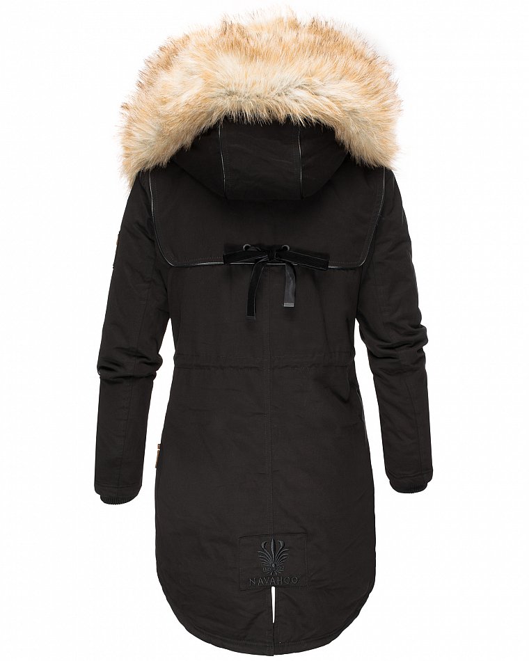 Navahoo Bombii Damen Wintermantel Parka mit Kunstfell & Kapuze Schwarz Gr. 38 - M