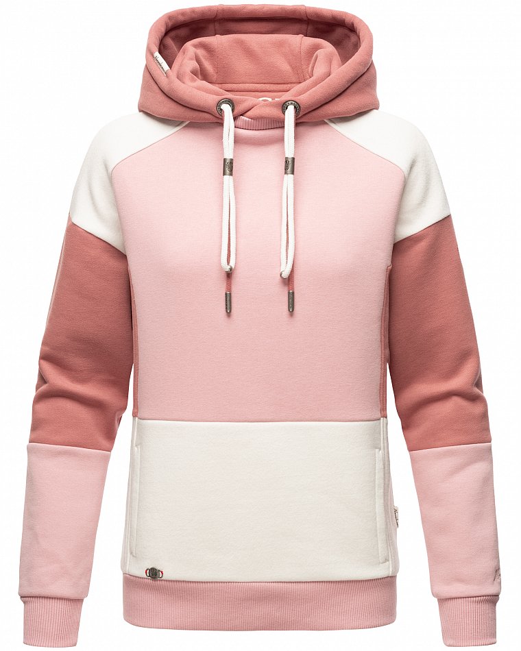 Navahoo Babykätzchen Damen Colorblock Kapuzenpullover Hoodie Powder Rose Gr. 38 - M