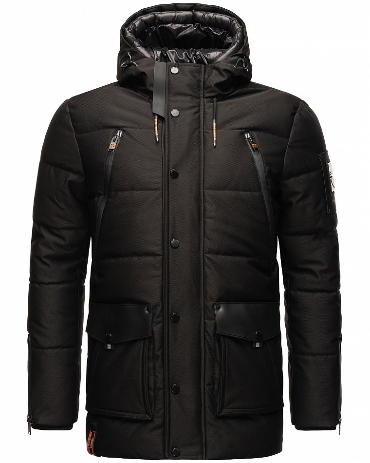 Stone Harbour Mitjaa Herren Wintermantel Parka mit Doppel Kapuze Schwarz Gr. 48 - M