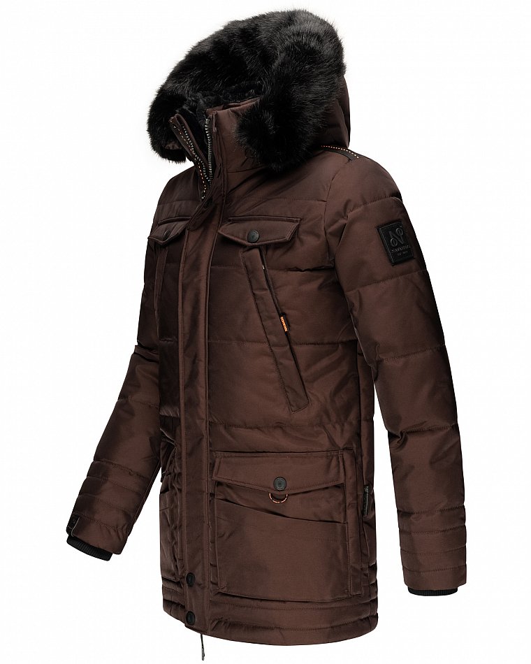 Navahoo Luaan Herren Wintermantel Parka mit Kunstfell & Kapuze Braun Gr. M