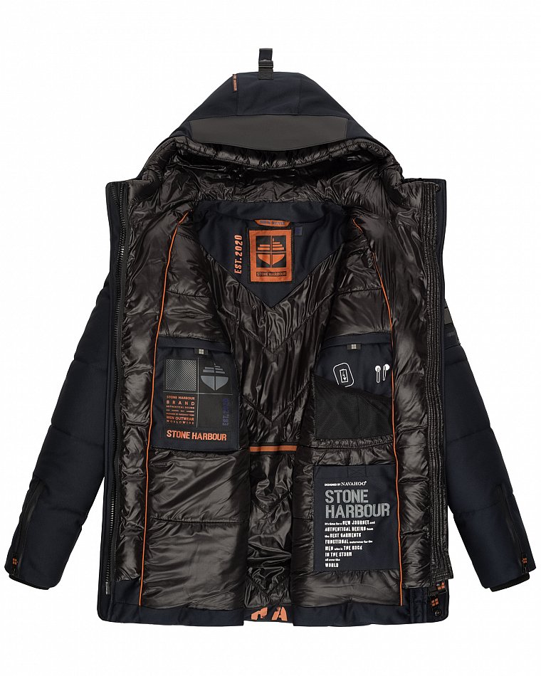 Stone Harbour Mitjaa Herren Wintermantel Parka mit Doppel Kapuze Navy Gr. 50 - L