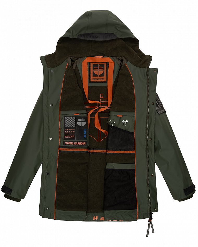 Stone Harbour Rihaa Herren wasserdichter Regen Parka mit Fleece gefüttert Olive Gr. 50 - L