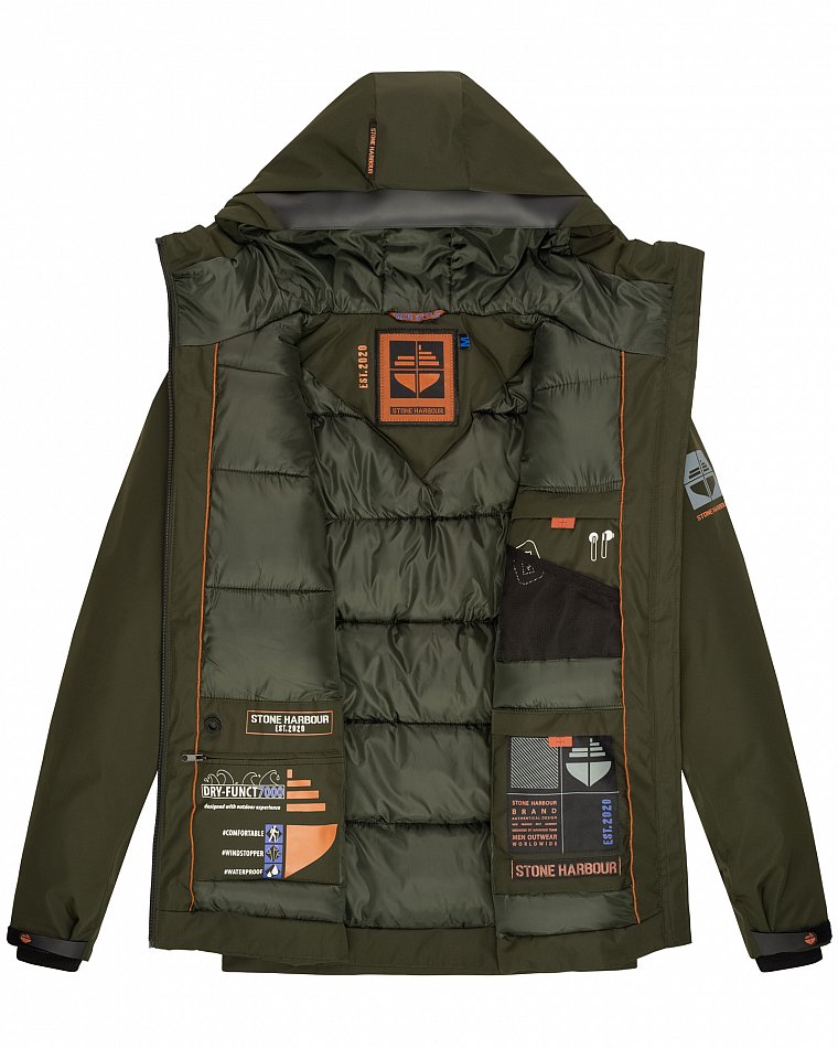 Stone Harbour Moagaa Herren wasserdichte Winterjacke Outdoorjacke mit Kapuze Olive Gr. 54 - XXL