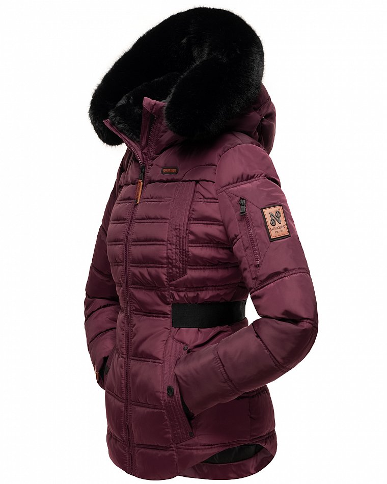 Navahoo Melikaa Damen Winterjacke Steppjacke mit Kunstfellkragen Wine Gr. 42 - XL