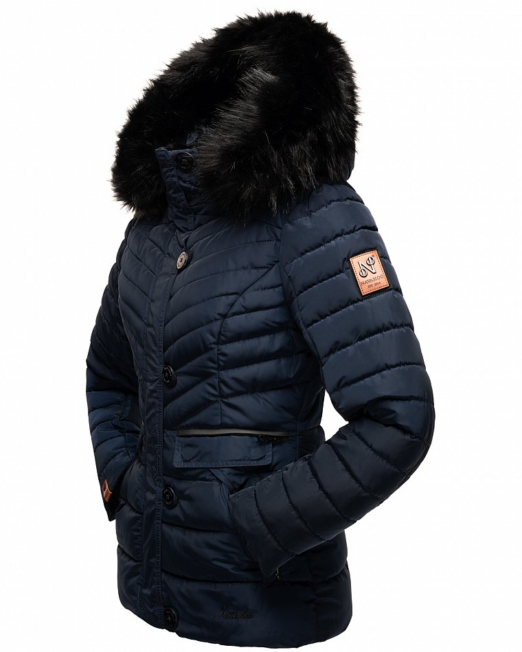 Navahoo Wisteriaa Damen Winter Steppjacke mit Kunstfell Navy Gr. 42 - XL