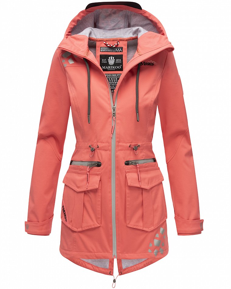 Marikoo Wasserfeste Damen Softshell Übergangsjacke mit Kapuze und Reflektoren Ulissaa Rose Coral Gr. 38 - M