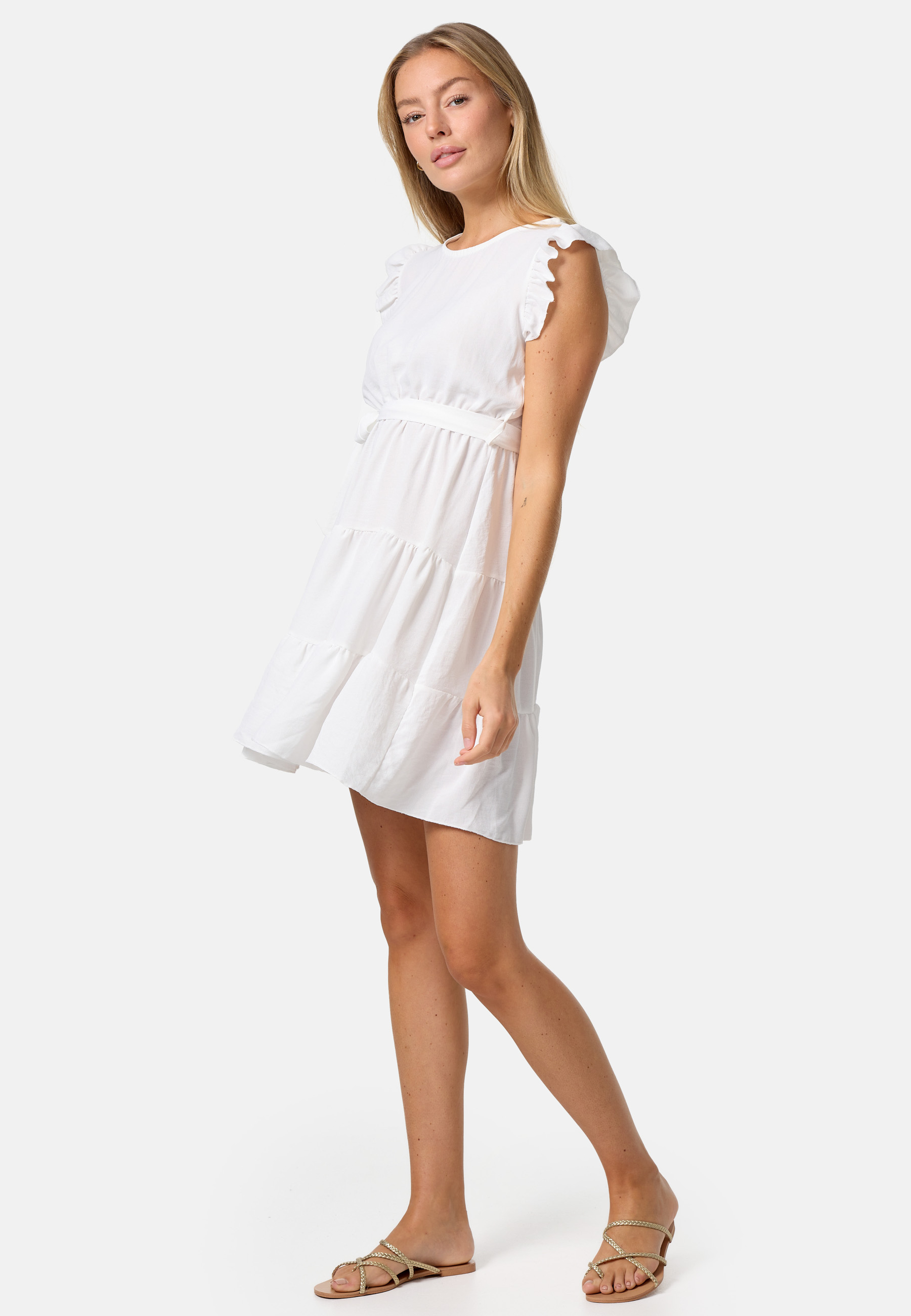 Pm Selected Sommerkleid Midi Mini Kleid Rüschen PM27 Weiß Einheitsgröße