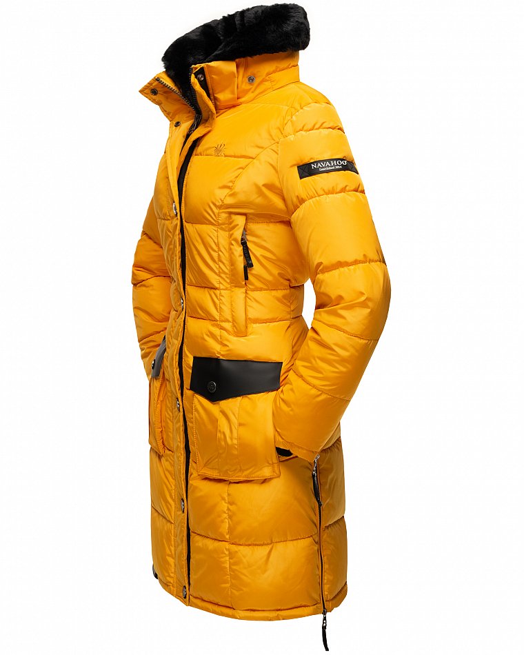 Navahoo Sinja Lange Winter Steppjacke Wintermantel Gelb Gr. 38 - M