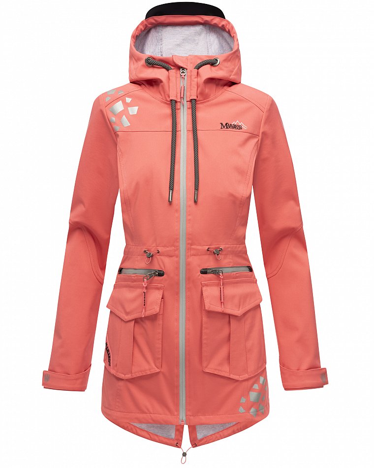 Marikoo Wasserfeste Damen Softshell Übergangsjacke mit Kapuze und Reflektoren Ulissaa Rose Coral Gr. 46 - XXXL