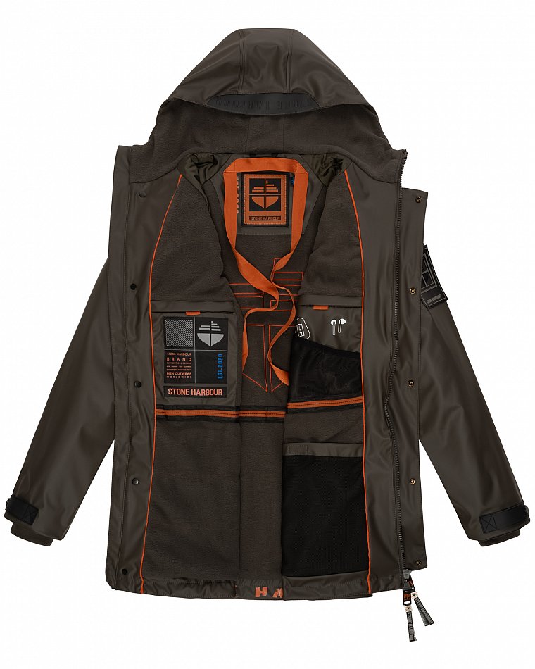 Stone Harbour Rihaa Herren wasserdichter Regen Parka mit Fleece gefüttert Anthrazit Gr. 48 - M