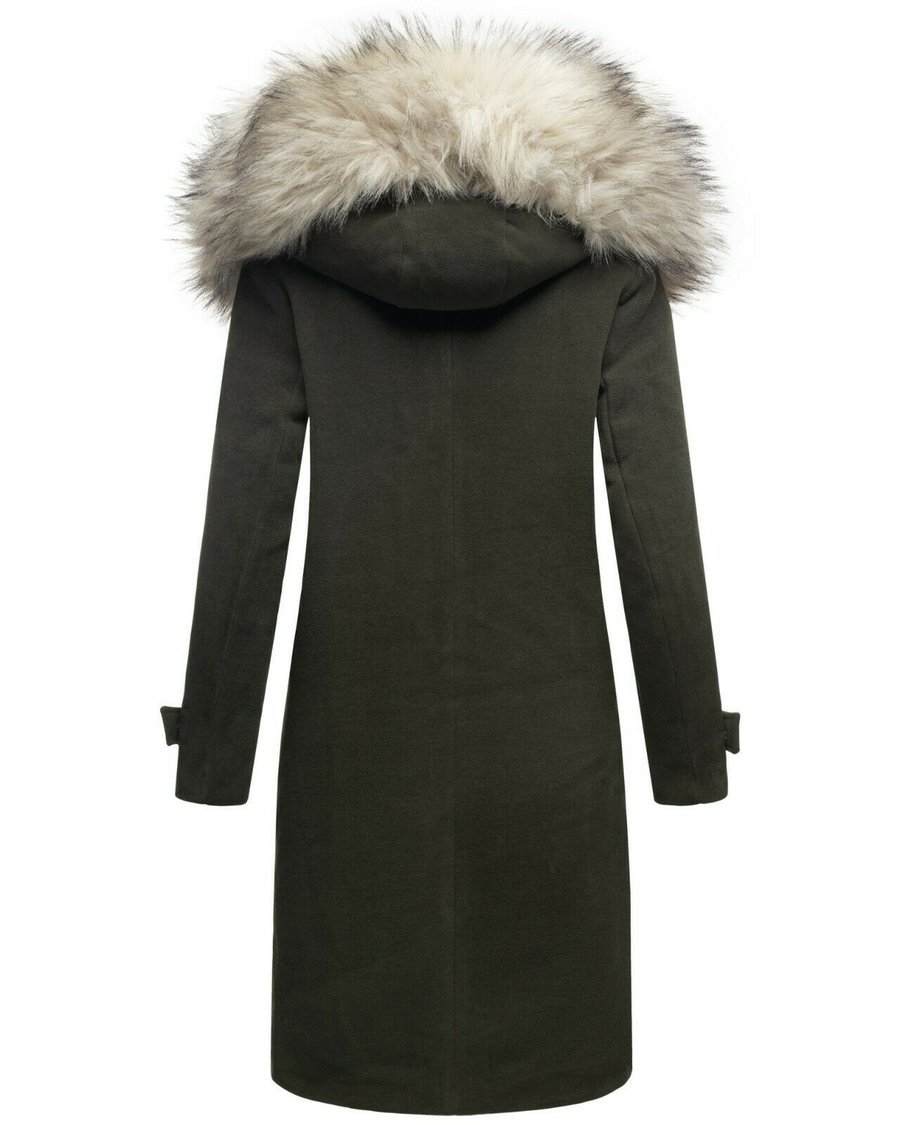 Navahoo Oksana Damen Winter Trenchcoat mit Kunstfell Dunkel Grün Gr. 40 - L