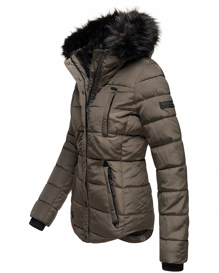 Marikoo Lotusblüte Damen Winter Stepp Jacke mit Kapuze & Kunstfell Anthrazit Gr. 38 - M