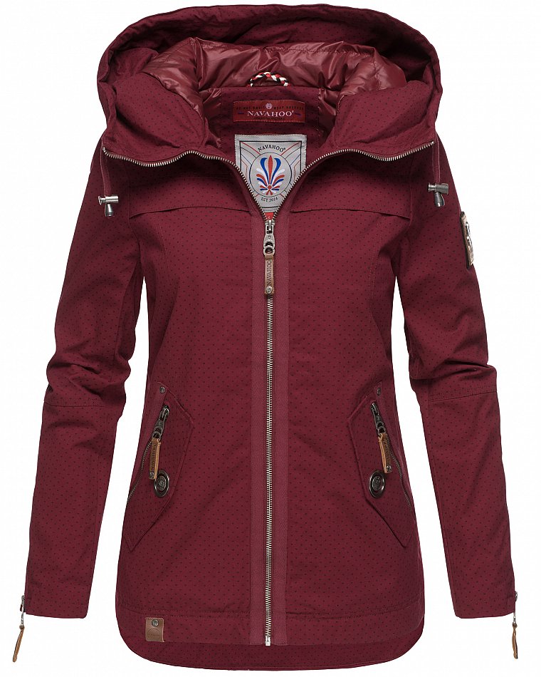 Navahoo Wekoo Damen Übergangsjacke mit Kapuze Bordeaux mit Print Gr. 40 - L