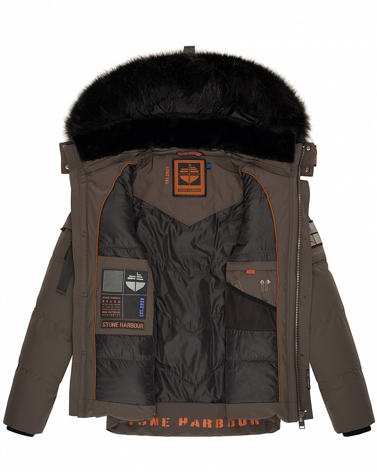 Stone Harbour Halvaar Herren Winterjacke gesteppt Anthrazit mit Schwarzem Kunstfell Gr. 50 - L