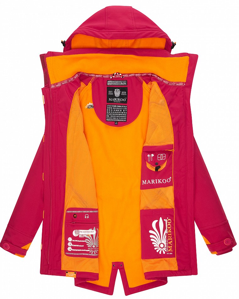 Marikoo Elegante Damen Übergangs Softshell Jacke mit Kapuze Soulinaa Fuchsia Gr. 44 - XXL
