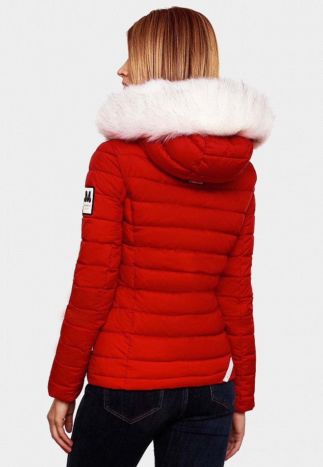 Marikoo Nasriin Damen Übergangsjacke Steppjacke mit Kunstfell Rot Gr. 38 - M