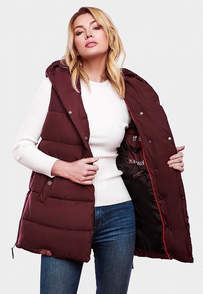 Navahoo Madilynaa Damen Winter Steppweste mit Kapuze Bordeaux Gr. 38 - M