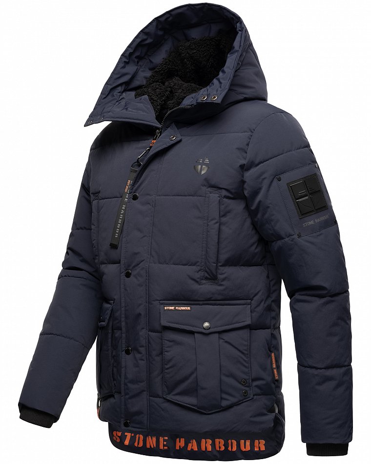 Stone Harbour Admaroo Herren Winterjacke gesteppt mit Kapuze Navy Gr. 46 - S