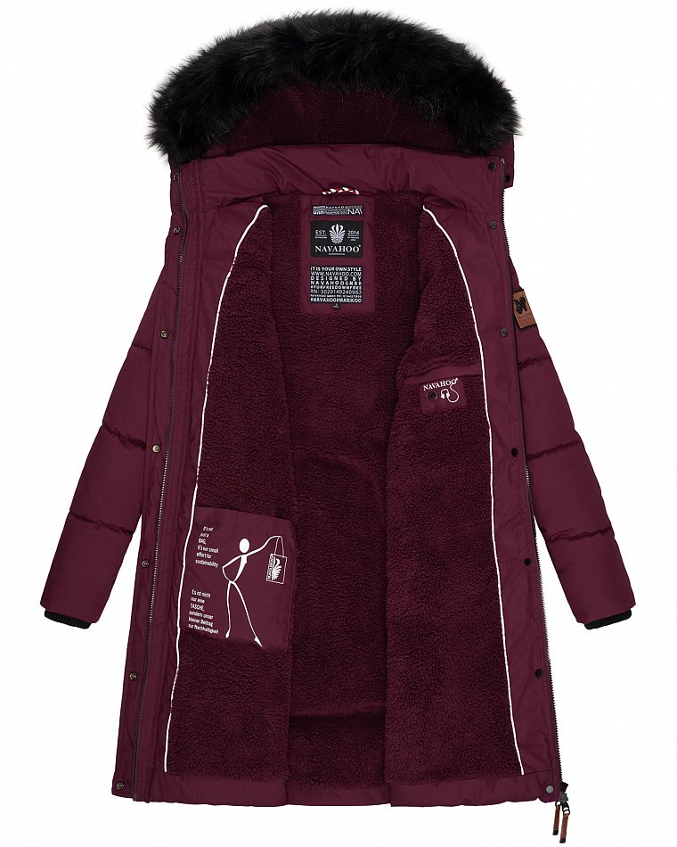 Navahoo Cosimaa Damen Wintermantel mit Teddyfell Gefüttert inkl. Regenschirm Wine Gr. 40 - L