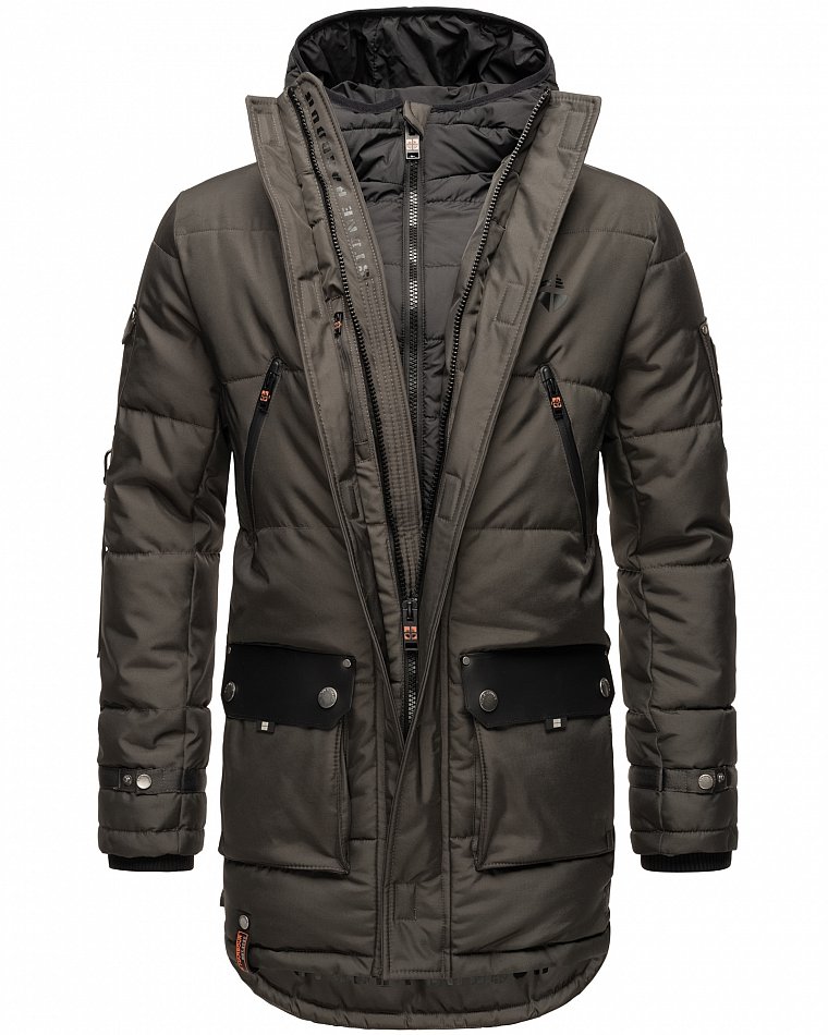 Stone Harbour Herren Winterparka Wintermantel mit Doppel Kapuze Tahaa Anthrazit Gr. 56 - XXXL