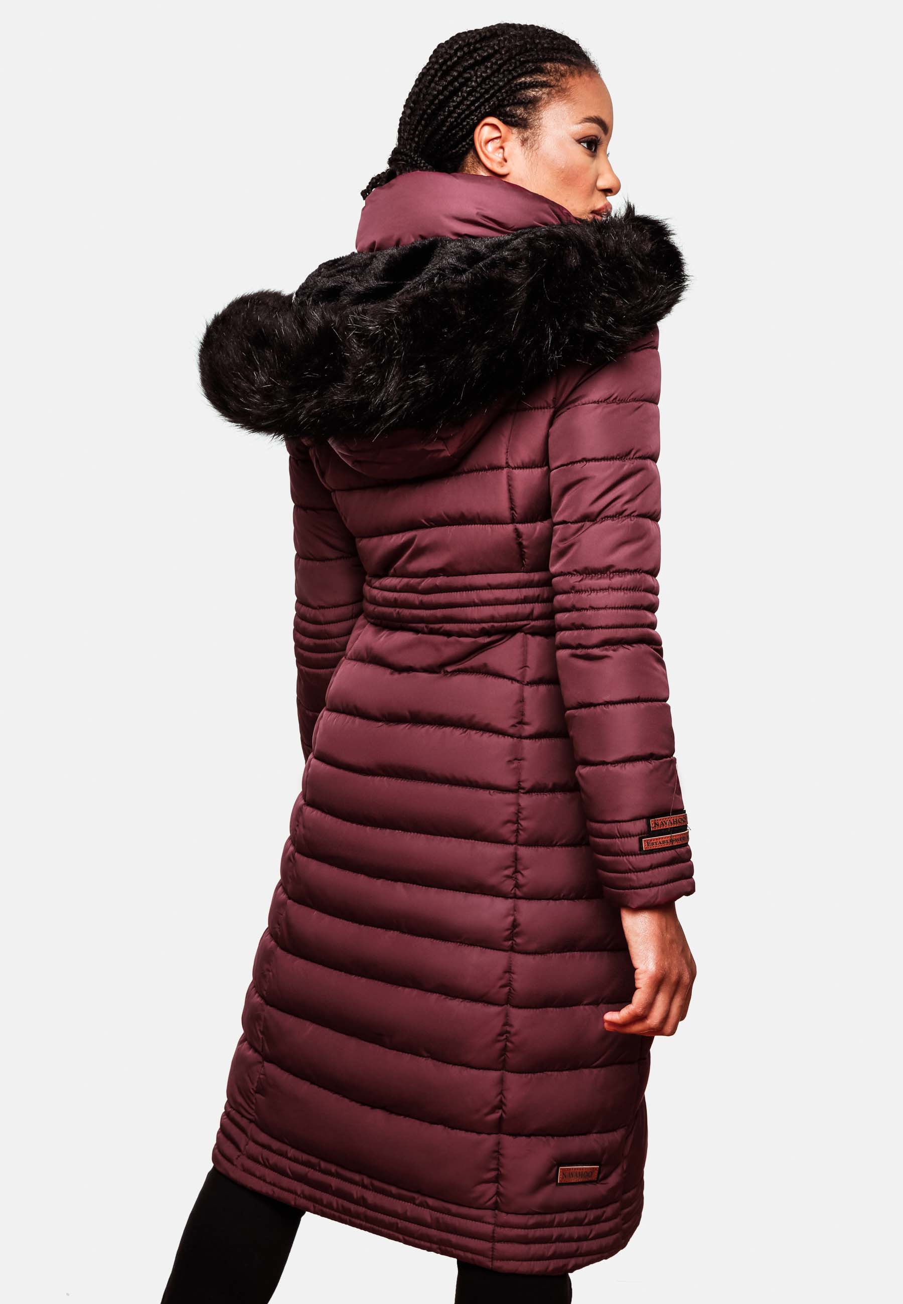 Navahoo Umay Damen Steppmantel Winterjacke mit Fellkragen Wine Gr. 34 - XS