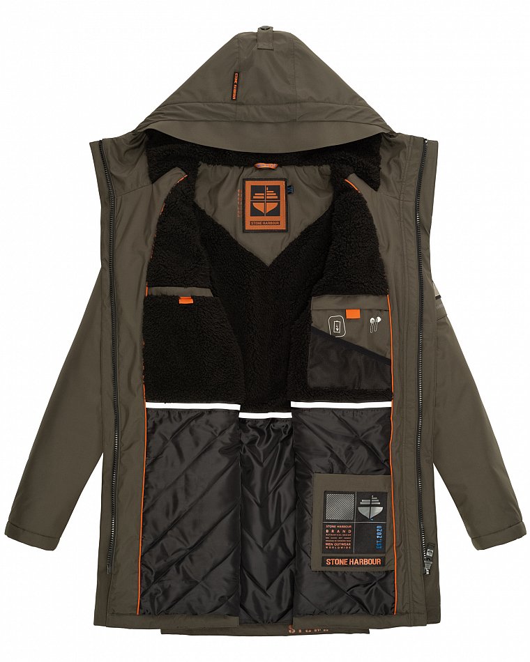 Stone Harbour Ragaan Herren Wintermantel Parka Gefüttert mit Kapuze Anthrazit Gr. 50 - L