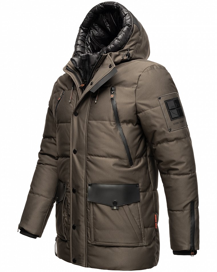 Stone Harbour Mitjaa Herren Wintermantel Parka mit Doppel Kapuze Anthrazit Gr. 52 - XL