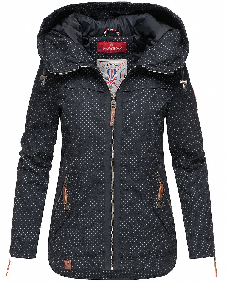 Navahoo Wekoo Damen Übergangsjacke mit Kapuze Navy mit Print Gr. 44 - XXL