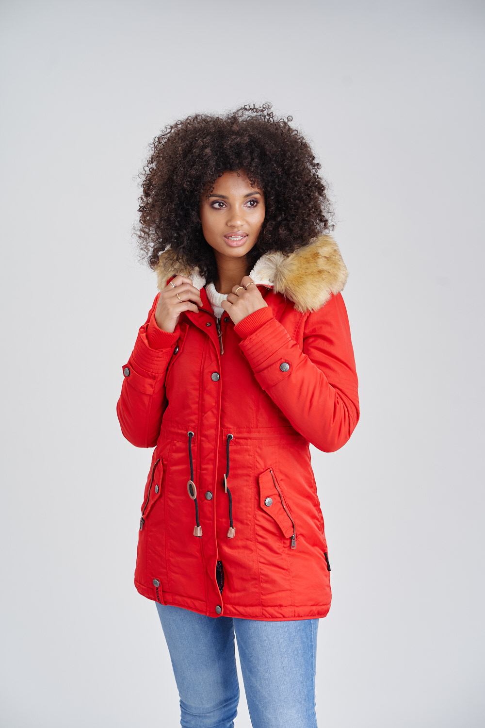 Navahoo La Viva Winterjacke Parka mit Teddyfell & Kapuze Rot Gr. 43 - XXXL