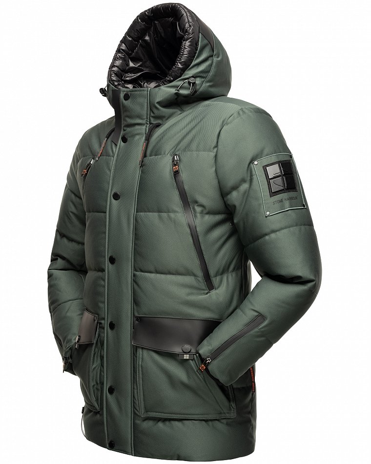 Stone Harbour Mitjaa Herren Wintermantel Parka mit Doppel Kapuze Stone Green Gr. 56 - XXXL