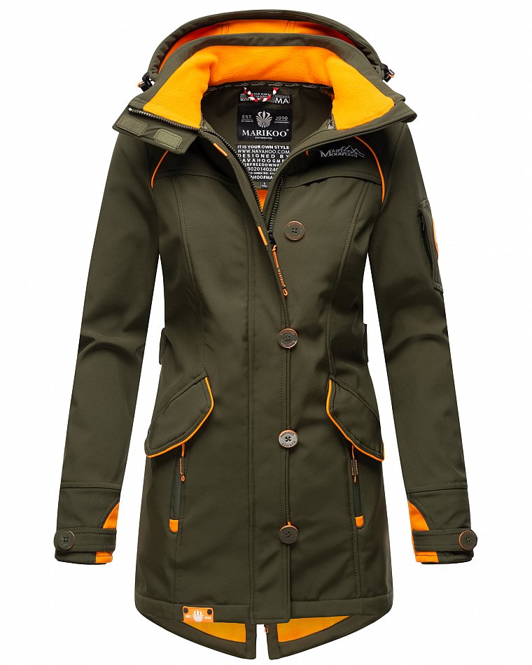 Marikoo Elegante Damen Übergangs Softshell Jacke mit Kapuze Soulinaa Olive Gr. 44 - XXL