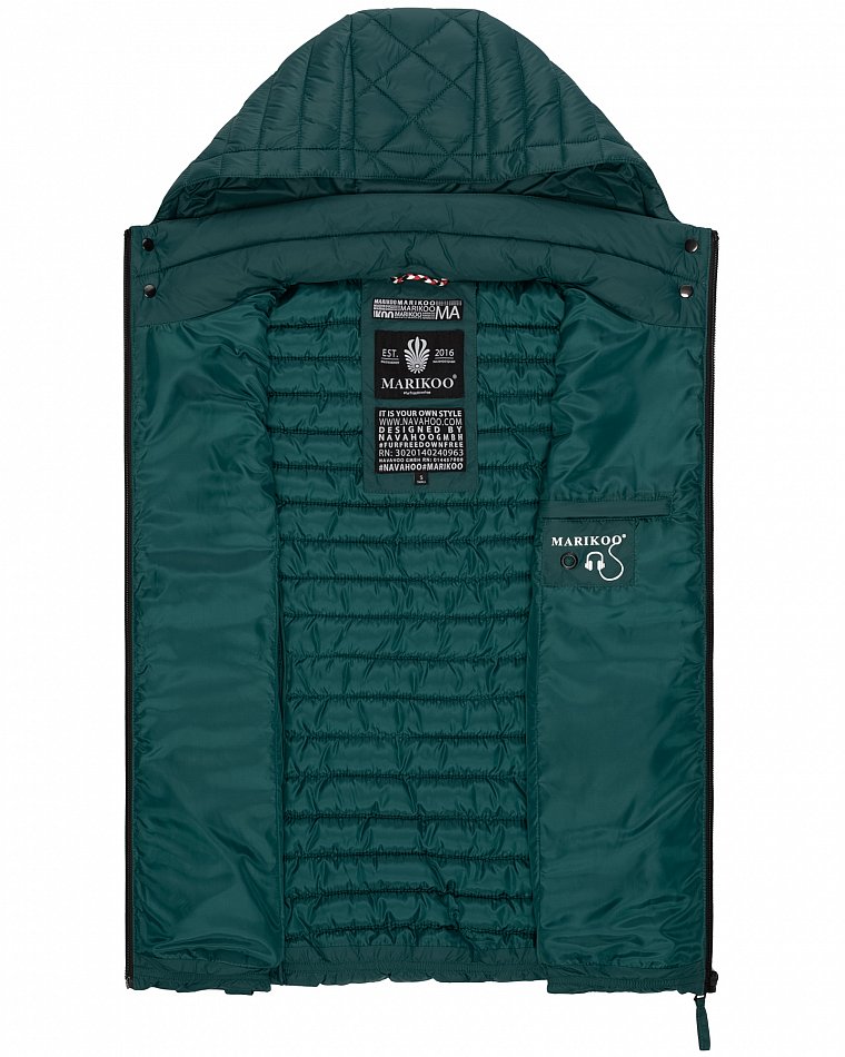 Marikoo Hasenpfote Damen Weste Steppweste mit Kapuze Ocean Green Gr. 38 - M